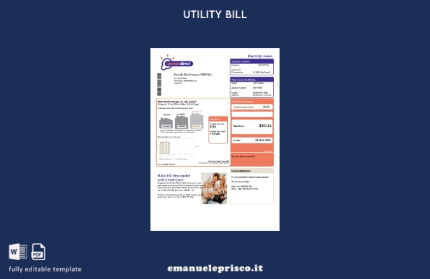 modello word di bolletta elettrica Australia Powerdirect in stile verificato